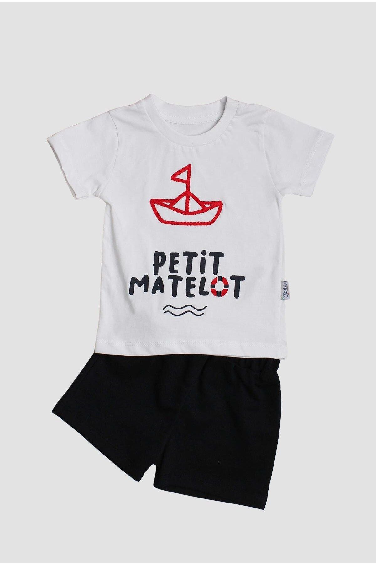 Yelken nakışlı Petit Matelot Yazılı 2'li Tişört Alt Üst Takım